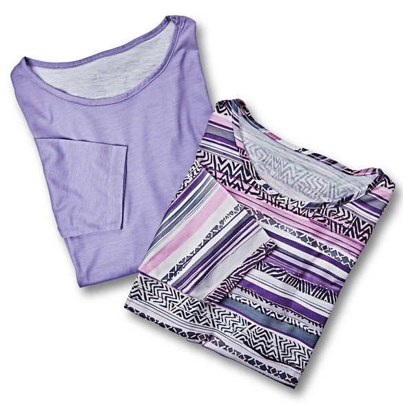 Lot de 2 T-shirts, lilas rayé et uni