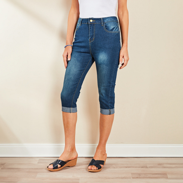 Corsaire en jean bleu foncé uni