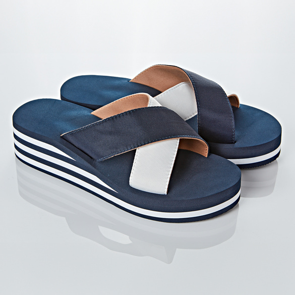 Mules, bleu/blanc