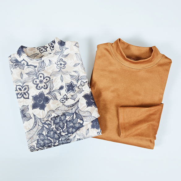 Lot de 2 T-shirts manches longues, camel et imprimé
