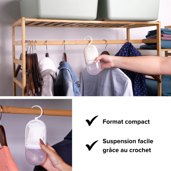 Déshumidificateur d'air à suspendre avec sachets de recharge Genius Ideas®.