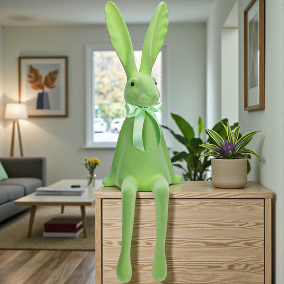 Figurine décorative Lapin floqué en plastique Vert