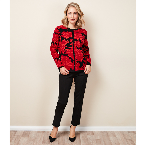 Pull jacquard, rouge/noir