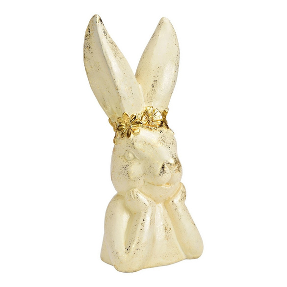 Tête de lapin déco avec collier de fleurs en poly Blanc