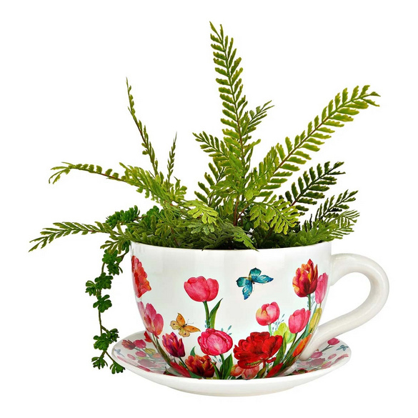 Tasse à plante décorée de fleurs en céramique 34 cm