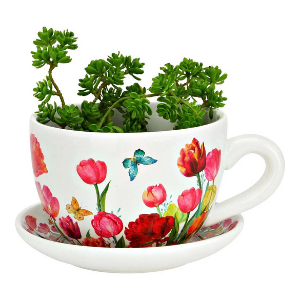 Tasse à plante Décor floral en céramique 20 cm