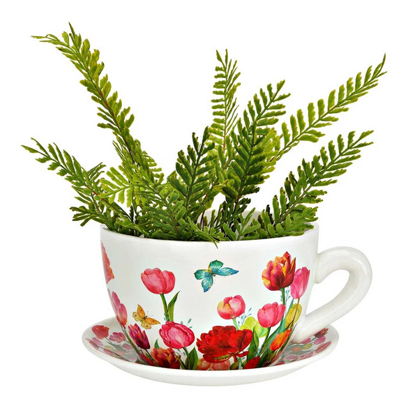 Tasse à plante décorée de fleurs en céramique 25 cm