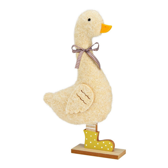 Figurine décorative Canard avec nœud en textile/bois Beige