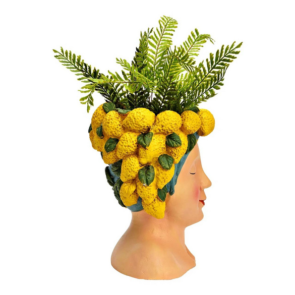 Pot de fleurs tête de femme avec citrons en magnésie