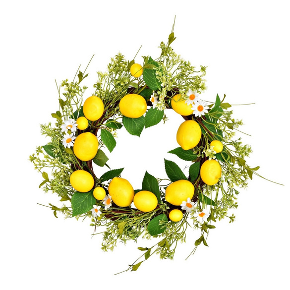 Couronne de porte Citron en plastique et rotin