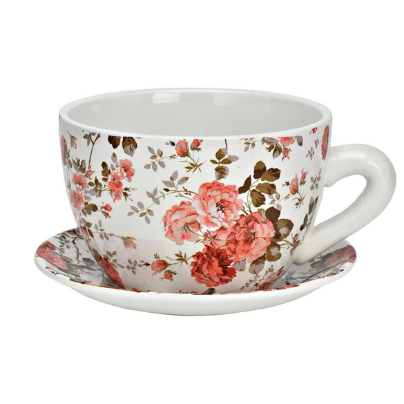 Pot de fleurs Tasse à plantes "fleurs" en céramique moyenne