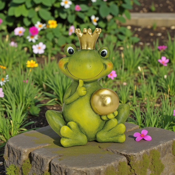 Figurine décorative Roi Grenouille avec boule dorée en céramique