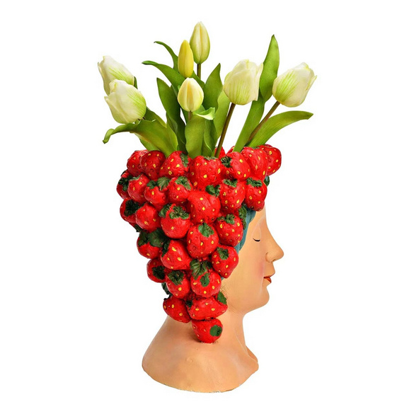 Pot de fleurs Tête de femme avec fraises en magnésie