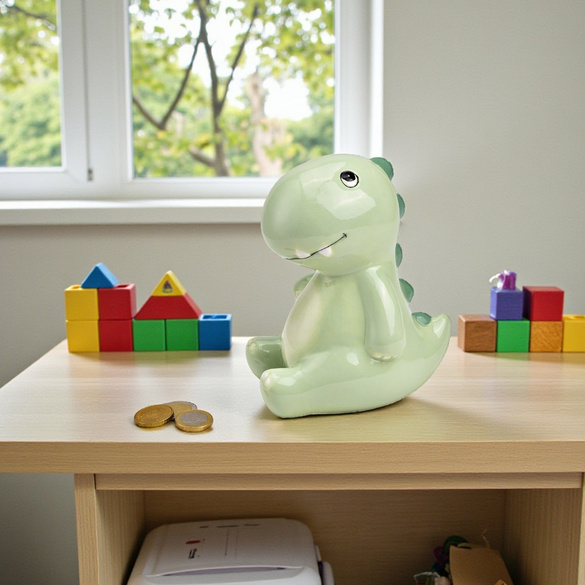 Tirelire "Dino" en céramique vert clair