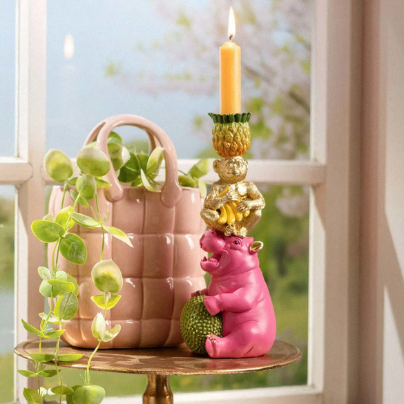 Bougeoir Pyramide de rhinocéros, singe & ananas