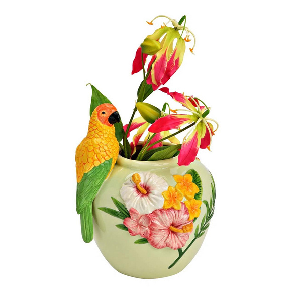 Vase avec perroquet & décor floral