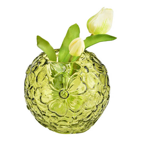 Vase avec décor floral vert hauteur 13 cm