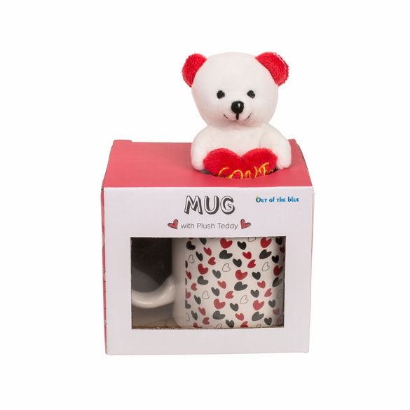 Tasse avec petit cœur & ourson en peluche dans une boîte cadeau