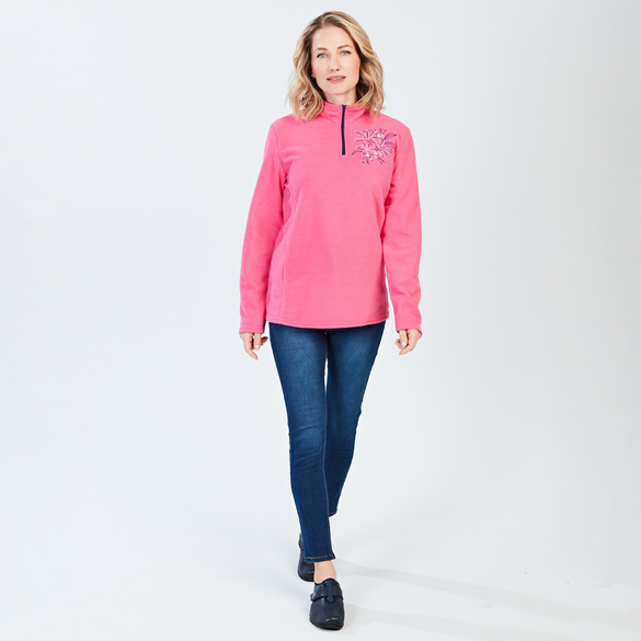 Pull polaire avec broderie, fuchsia