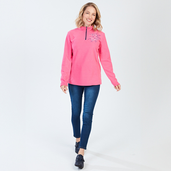 Pull polaire avec broderie, fuchsia