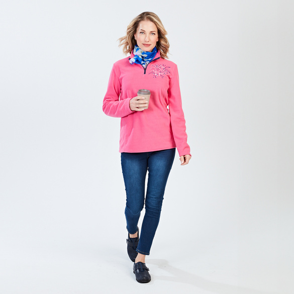 Pull polaire avec broderie, fuchsia