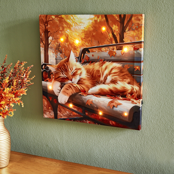 Tableau LED "Chat d'automne"