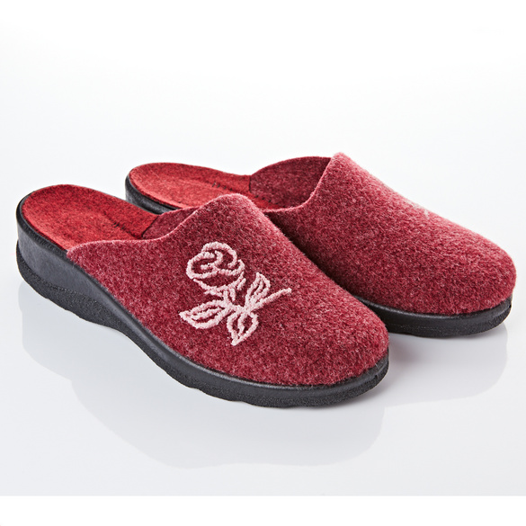 Chaussons motif Rose "Cara" bordeaux