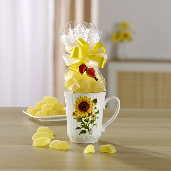 Tasse à café « Tournesol » garni de poires en gelée