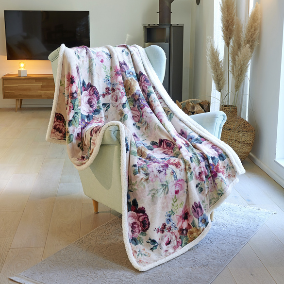 Couverture sherpa en flanelle « Fleurs »