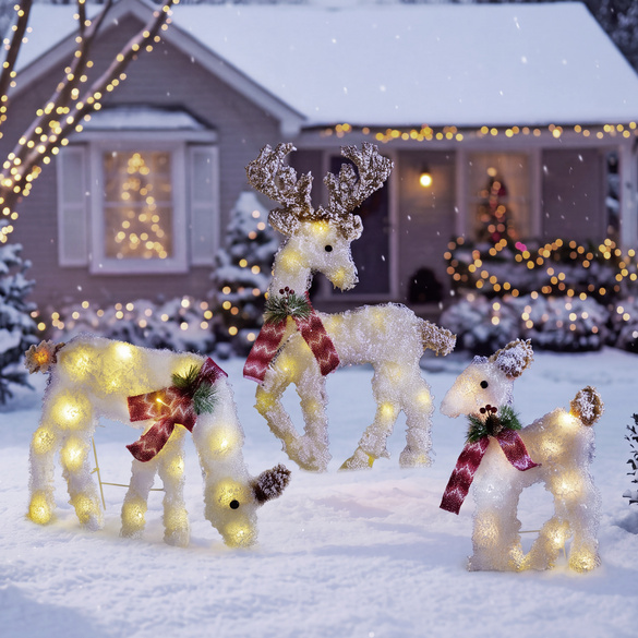 Décoration de jardin à LED « Famille de rennes » effet givré, 3 pièces