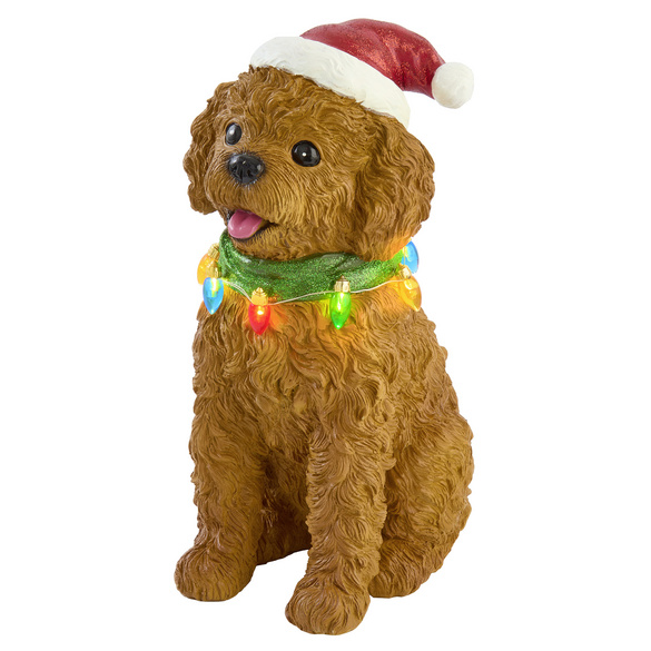 Décoration lumineuse de Noël « Labradoodle avec bonnet »