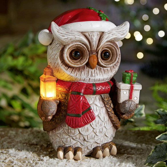 Figurine décorative « Chouette de Noël avec lanterne »