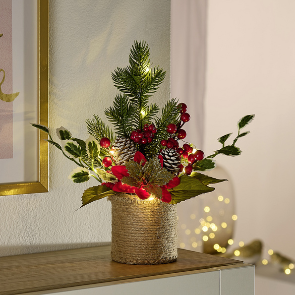 Composition de Noël LED en pot de jute