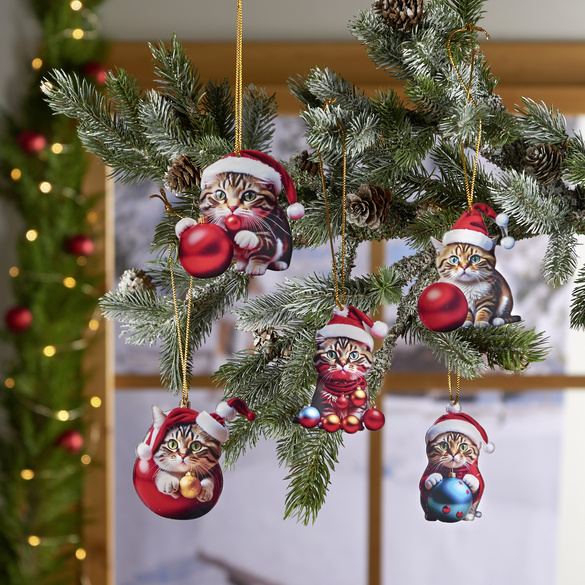 Décorations de sapin « Chats de Noël » lot de 5 Eldo