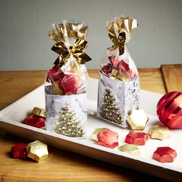 Sachets cadeaux « Sapin de Noël » rouge et or – lot de 2