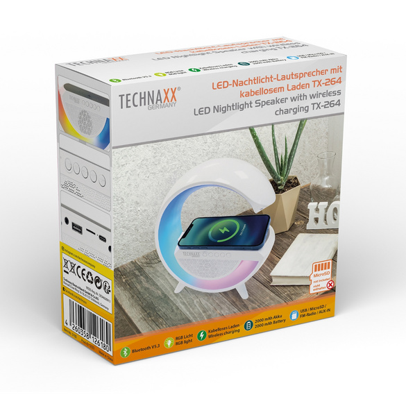 Veilleuse LED Haut-parleur avec fonction de charge sans fil Technaxx