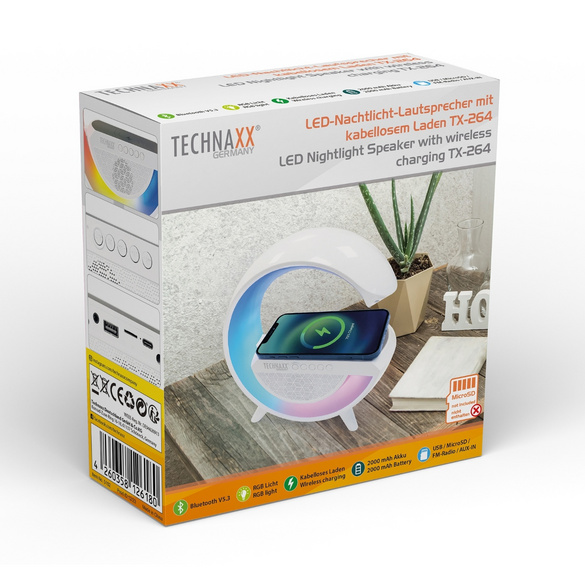 Veilleuse LED Haut-parleur avec fonction de charge sans fil Technaxx