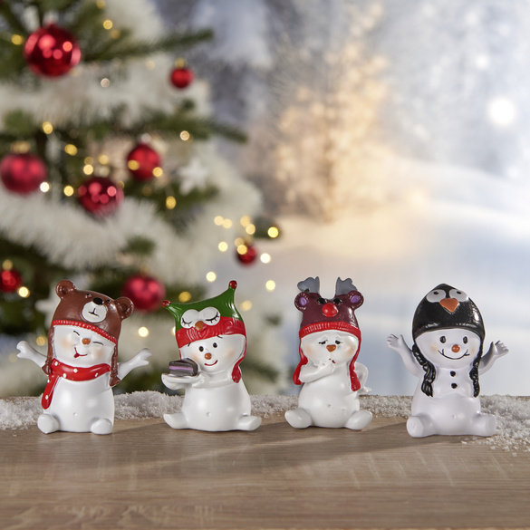 Lot de 4 figurines décoratives de bonshommes de neige en polyrésine – Eldo