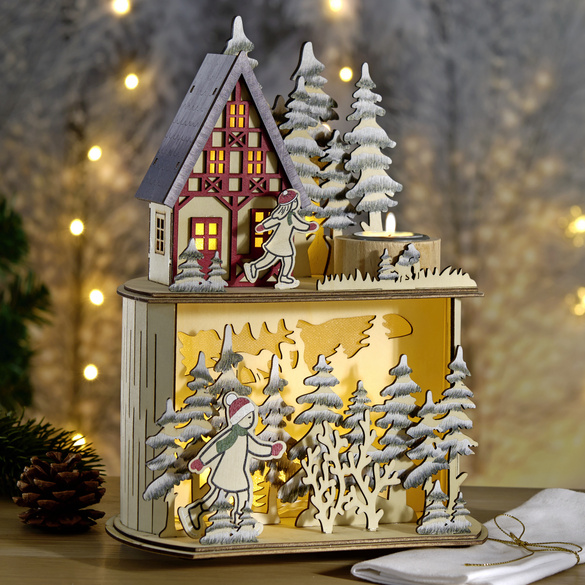 Maisonnette de Noël à LED avec bougie chauffe-plat à LED Eldo