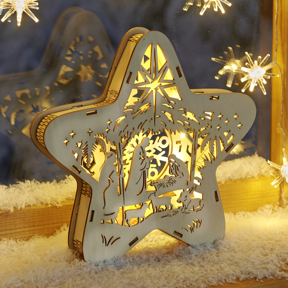 Crèche en bois à LED en forme d'étoile Eldo