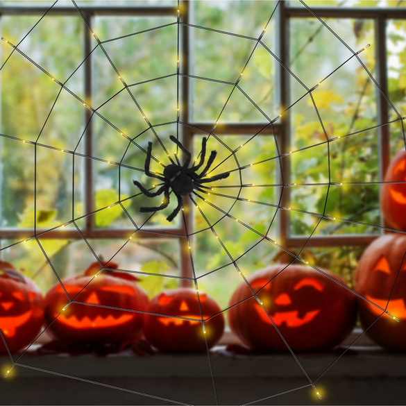 Toile d'araignée lumineuse avec araignée pour Halloween