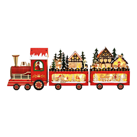 Train de Noël à LED avec décor hivernal en bois