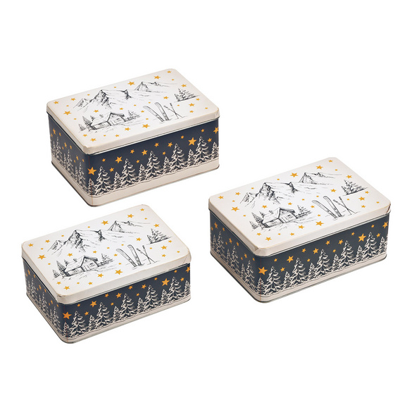 Boîtes à biscuits « Paysage d'hiver », carrées, lot de 3