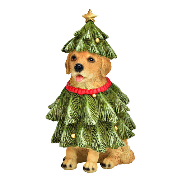 Figurine de Noël représentant un golden retriever en forme de sapin, en polyrésine