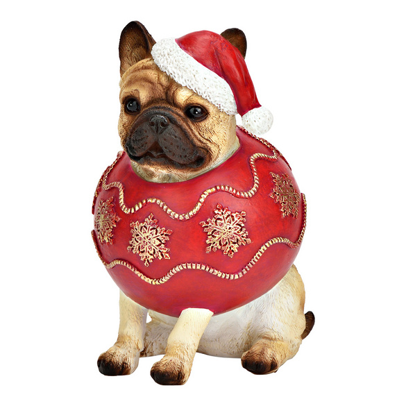 Figurine de Noël représentant un bouledogue français en forme de boule de Noël