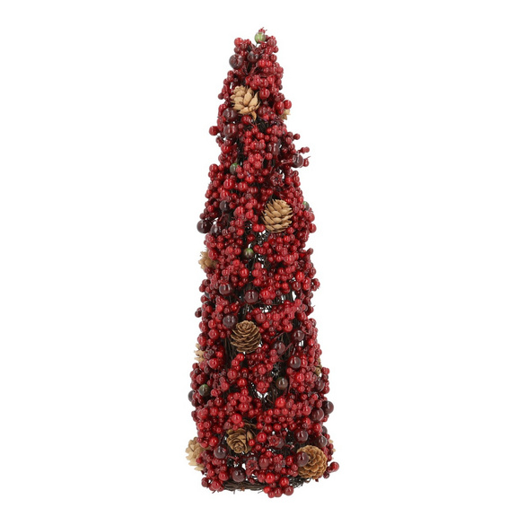 Décoration de Noël en forme de sapin avec des baies et des pommes de pin, rouge