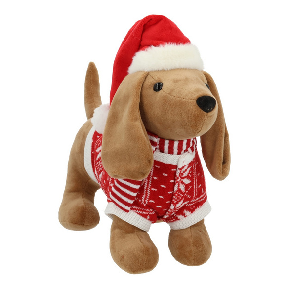 Peluche teckel avec un bonnet de Noël et un pull « Wurm »