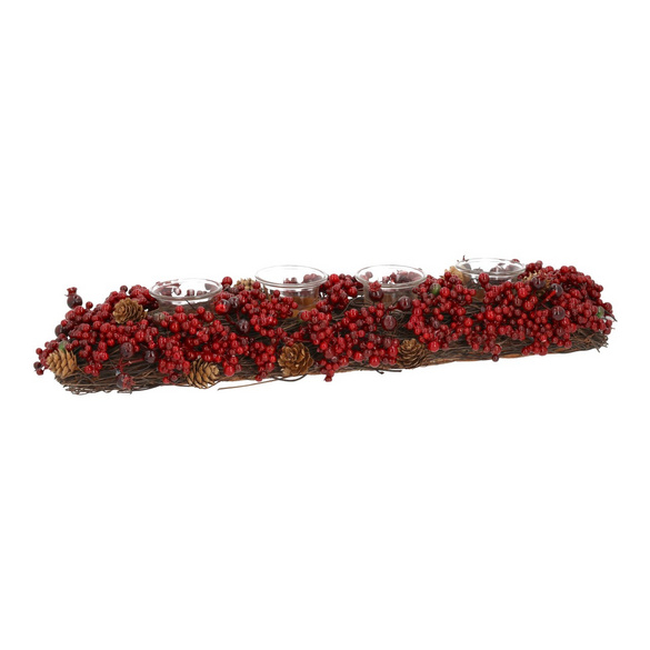 Composition de l'Avent avec des baies et des pommes de pin rouges