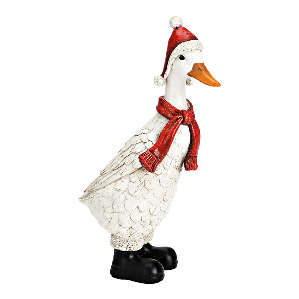 Oie de Noël en polyéthylène, avec un bonnet de Saint-Nicolas et une écharpe