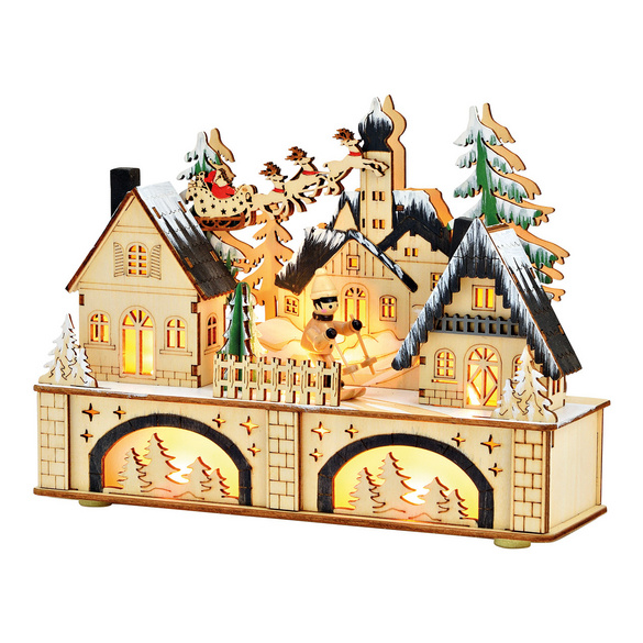 Décoration de Noël en bois avec scène hivernale à LED « Ver »